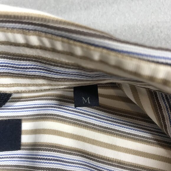 ZegnaSport Shirt Mens Medium Blue Brown Stripe Button Front Long Sleeve Cotton - Picture 3 of 11